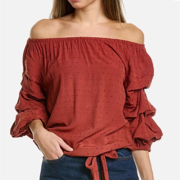 NWT Vince Camuto Clip Dot Bubble Sleeve Blouse – Rust Orange, Women’s XS - Picture 1 of 5